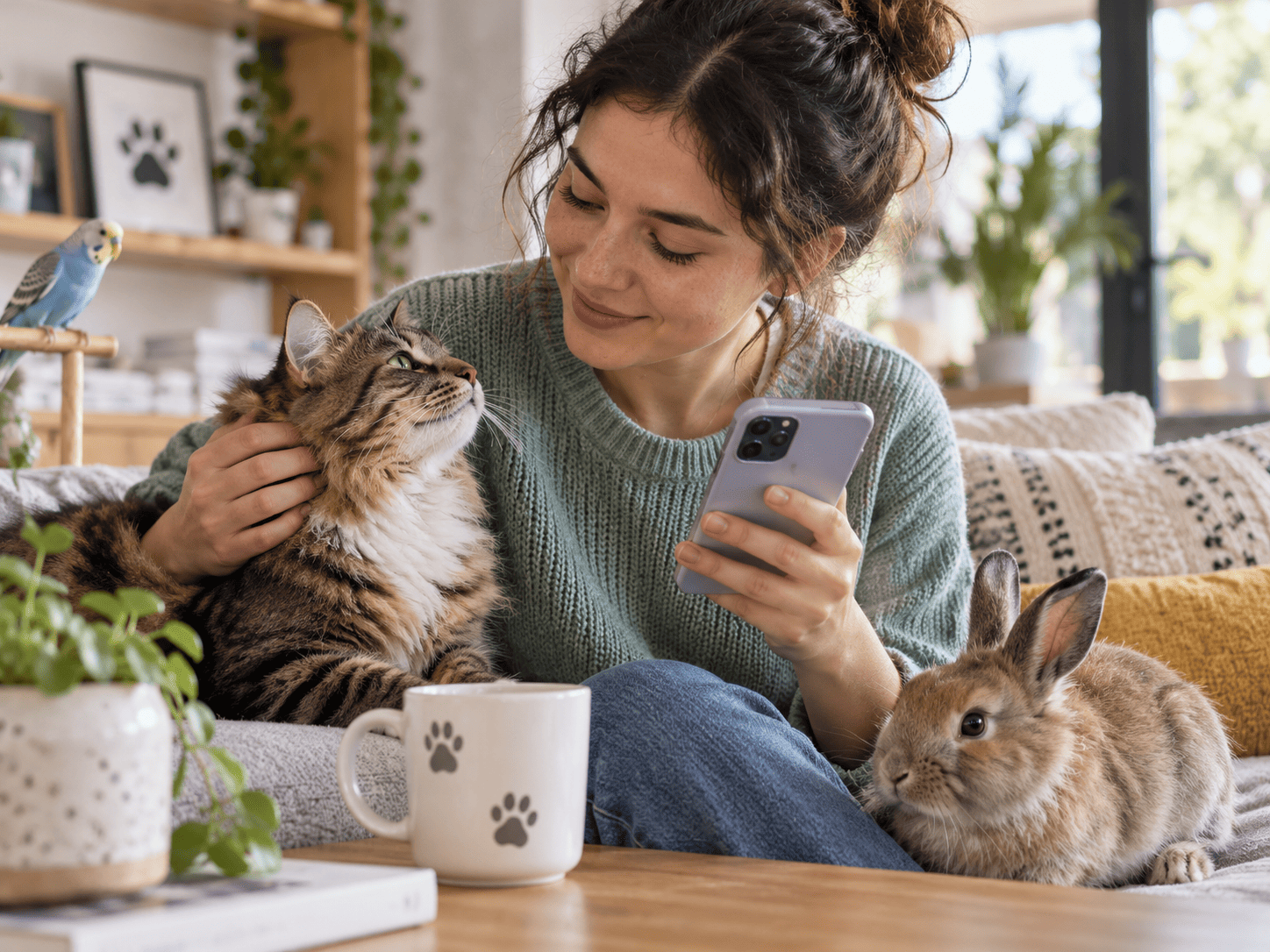 Una petlover consulta el cuidado de su perro desde su celular