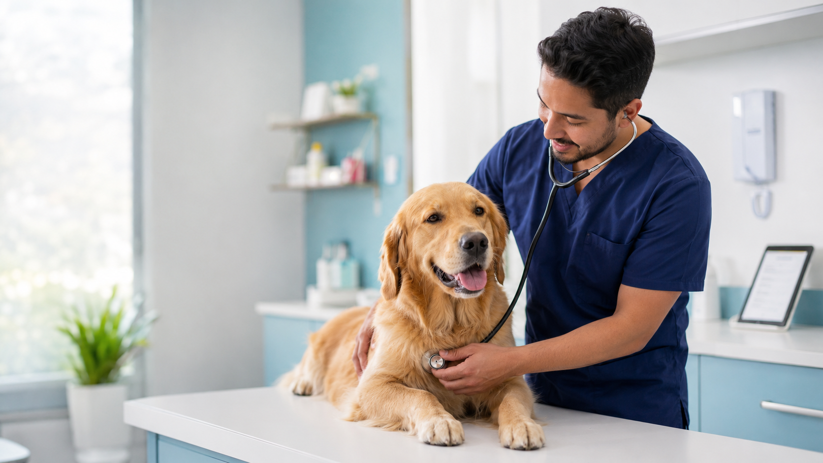 Veterinario revisando a una mascota